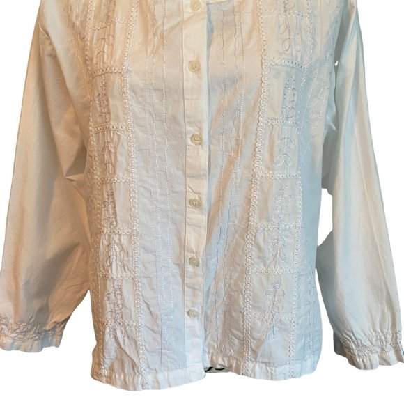 Orvis Women's White Button Up Top Size Petite XL Cotton Embroidered Boxy - Picture 6 of 8
